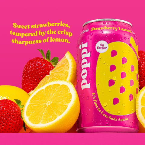 Poppi Sparkling Prebiotic Soda Beverage with Apple Cider Vinegar, Seltzer Water and Fruit Juice, Strawberry Lemon Flavor, 12 Fl Oz, 1 Count, Packaging May Vary
