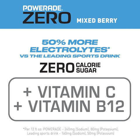 POWERADE Electrolyte Enhanced Zero Sugar Mixed Berry Sports Drink, 20 Ounce (Pack of 8)