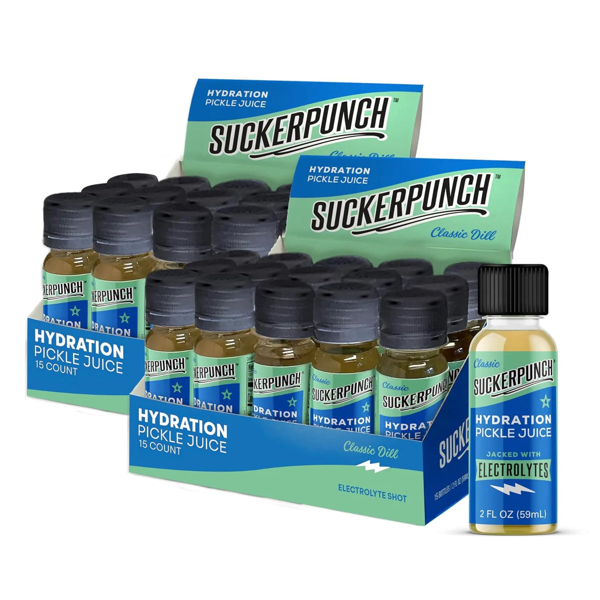 Suckerpunch Electrolyte Pickle Juice Shot, Classic Dill, 2oz, 30 Pack