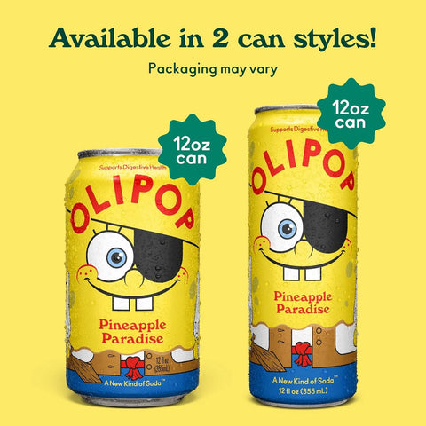 OLIPOP 6g Fiber Prebiotic Soda, Pineapple Paradise, 12 fl oz, 12 Pack