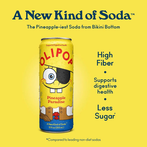 OLIPOP 6g Fiber Prebiotic Soda, Pineapple Paradise, 12 fl oz, 12 Pack