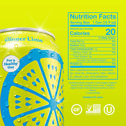 Poppi Ginger Lime Prebiotic Soda, 12 Fl Oz Can (Pack of 2)