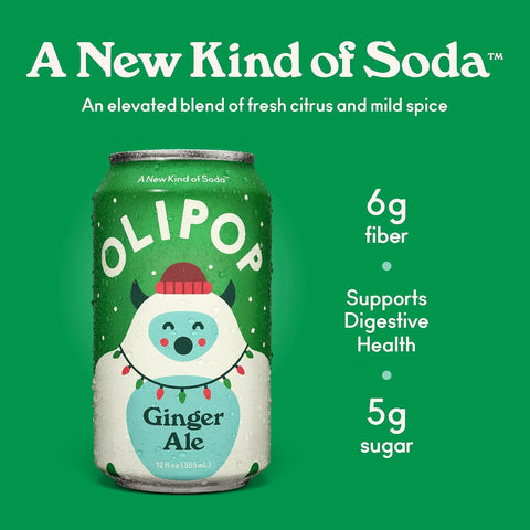 OLIPOP Prebiotic Soda Pop,Ginger Ale,Pantry Pack Packed with Prebiotics,Fiber,and Botanicals,Gluten Free,Vegan,GMO Free,12oz,(Pack of 24)