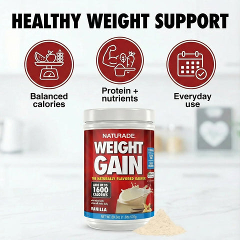 Naturade Weight Gain Nutrition Drink Mix for Healthy Weight Support, Balanced Calories with Protein, Vitamins & Minerals, Vanilla - 40.6 oz