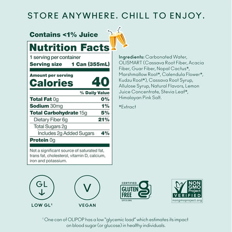 OLIPOP 6g Fiber Prebiotic Soda, Cream Soda, 12 fl oz, 12 Pack