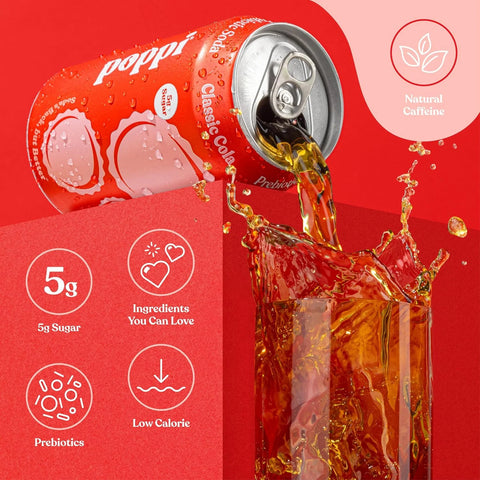 Poppi Prebiotic Soda, Classic Cola, 12 Fl Oz (Pack of 1)