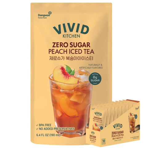VIVID KITCHEN Peach Iced Tea Pouch Drinks – Zero Sugar, Zero Calories | Korean Convenience Store Drink | No Artificial Preservatives or Corn Syrup | 6.4 fl oz (10 Pouches) (10 Pouch, Peach Iced Tea)