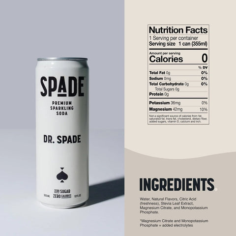 Spade Soda Dr. Spade 12 Pack, Premium All-Natural, No Sugar, No Calories, Electrolytes, Magnesium, Potassium, Healthy Non GMO, Sweet Stevia, No Artificial Sweeteners, Great Taste, Bold Taste