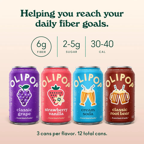 OLIPOP 6g Fiber Prebiotic Soda, Favorites Variety, 12 fl oz, 12 Pack