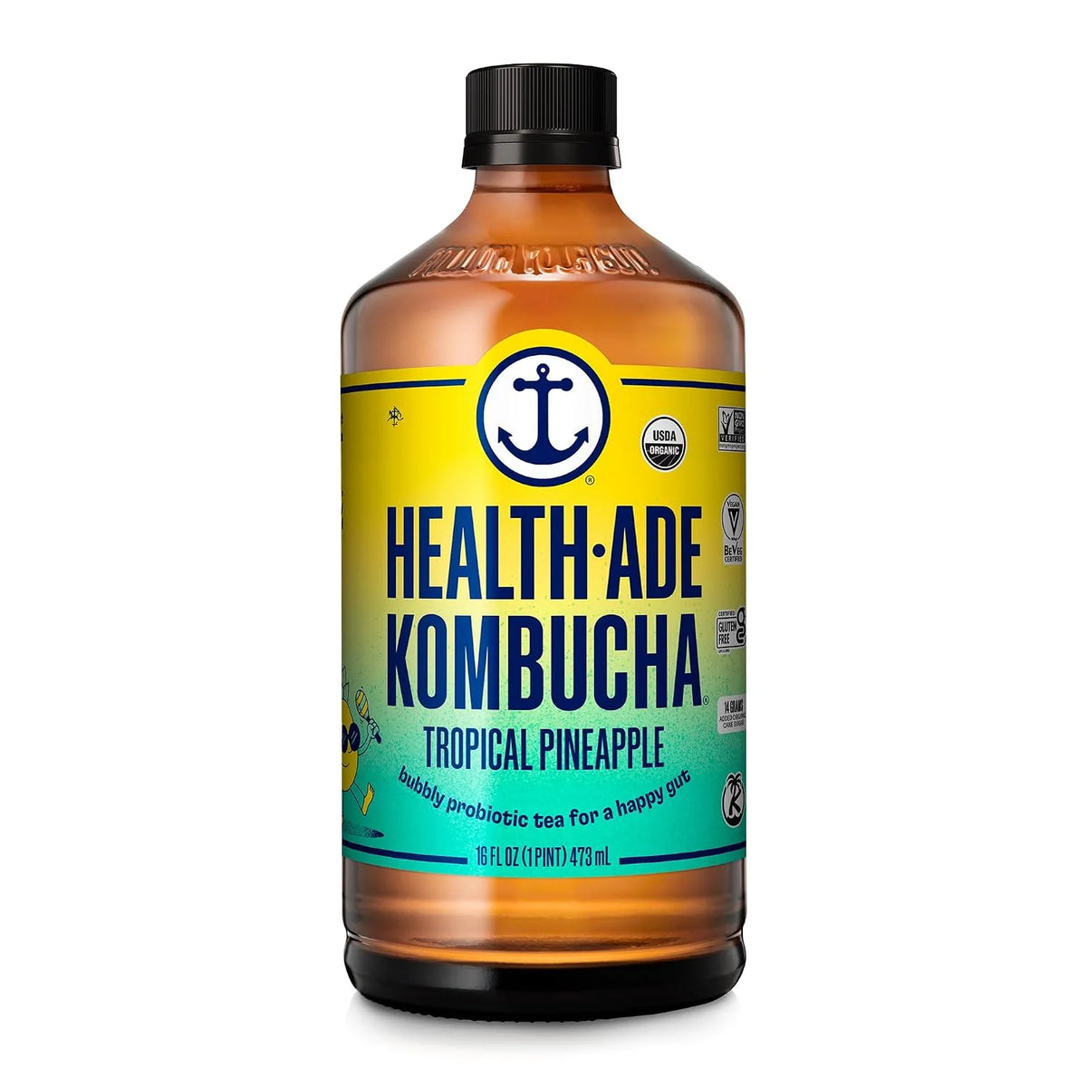 Health-Ade Kombucha Tea Organic Drink, Fermented Tea with Living Probiotics, Detoxifying Acids, Supports Gut Health, Non-GMO, Vegan, Gluten Free, 12 Pack (16 Fl Oz Bottles), Tropical Punch