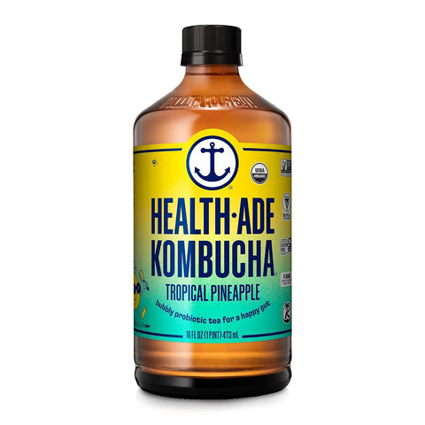 Health-Ade Kombucha Tea Organic Drink, Fermented Tea with Living Probiotics, Detoxifying Acids, Supports Gut Health, Non-GMO, Vegan, Gluten Free, 12 Pack (16 Fl Oz Bottles), Tropical Punch