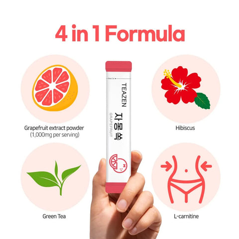 TEAZEN Grapefruit Tea Powder, Sugar Free, Hibiscus and Green Tea, Powdered Mix Beverage from Korea, On-the-Go 10 Packets, 1.76oz