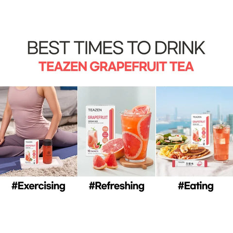 TEAZEN Grapefruit Tea Powder, Sugar Free, Hibiscus and Green Tea, Powdered Mix Beverage from Korea, On-the-Go 10 Packets, 1.76oz