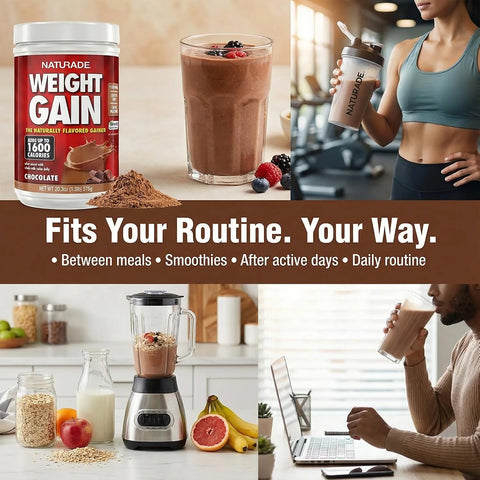 Naturade Weight Gain Nutrition Drink Mix for Healthy Weight Support, Balanced Calories with Protein, Vitamins & Minerals, Chocolate - 20.3 oz