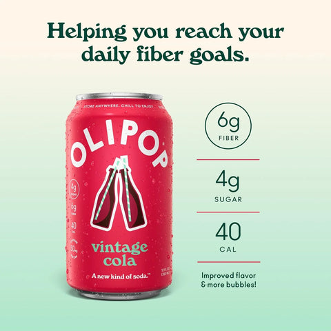 OLIPOP 6g Fiber Prebiotic Soda, Vintage Cola, 12 fl oz, 12 Pack