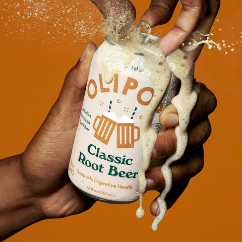 OLIPOP Prebiotic Soda Pop, Classic Root Beer, Pantry Pack Packed with Prebiotics, Fiber, and Botanicals, Gluten Free, Vegan, GMO Free, 12oz, (Pack of 24)