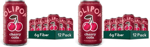 OLIPOP Prebiotic Soda Pop,Cherry Cola,Pantry Pack Packed with Prebiotics,Fiber,and Botanicals,Gluten Free,Vegan,GMO Free,12oz,(Pack of 24)