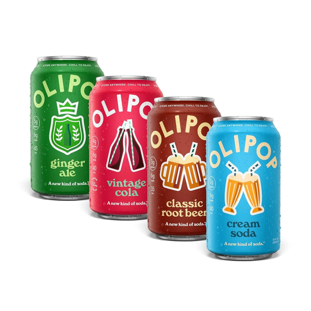 OLIPOP 6g Fiber Prebiotic Soda, Classic Soda Variety, 12 fl oz, 12 Pack