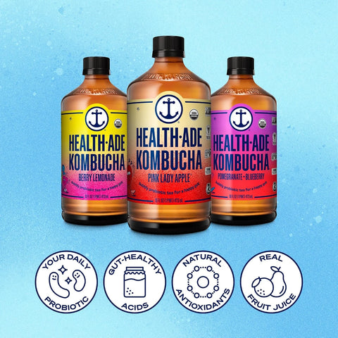 Health-Ade Fan Favorite Variety Pack Kombucha Tea, Organic Drink with Living Probiotics, Detoxifying Acids, Supports Gut Health, Non-GMO, Vegan, Gluten Free, 12 Pack (16 Fl Oz Bottles)