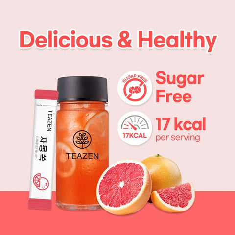 TEAZEN Grapefruit Tea Powder, Sugar Free, Hibiscus and Green Tea, Powdered Mix Beverage from Korea, On-the-Go 10 Packets, 1.76oz