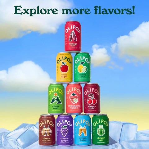 OLIPOP 6g Fiber Prebiotic Soda, Strawberry Vanilla, 12 fl oz, 12 Pack