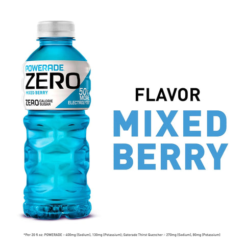 POWERADE Electrolyte Enhanced Zero Sugar Mixed Berry Sports Drink, 20 Ounce (Pack of 8)