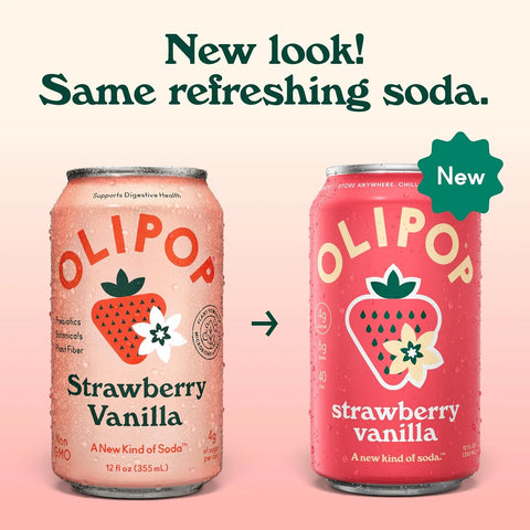 OLIPOP 6g Fiber Prebiotic Soda, Strawberry Vanilla, 12 fl oz, 12 Pack