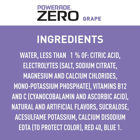 POWERADE Electrolyte Enhanced Zero Sugar Grape Sports Drink, 20 Ounce (Pack of 8)