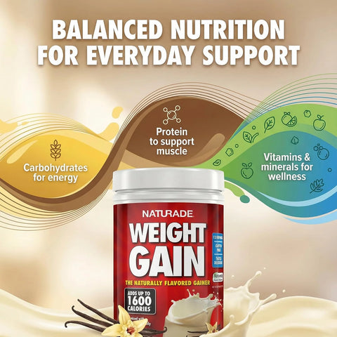 Naturade Weight Gain Nutrition Drink Mix for Healthy Weight Support, Balanced Calories with Protein, Vitamins & Minerals, Vanilla - 40.6 oz