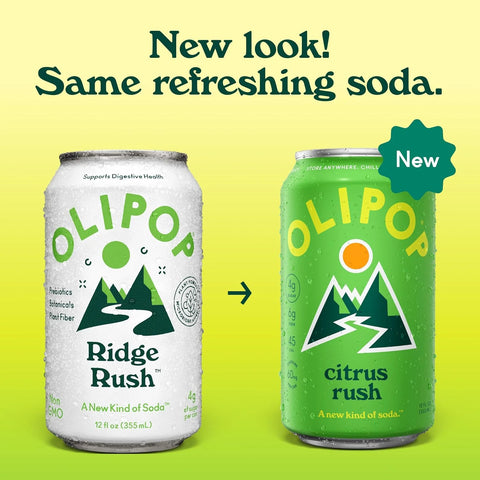 OLIPOP 6g Fiber Prebiotic Soda, Citrus Rush, 12 fl oz, 12 Pack