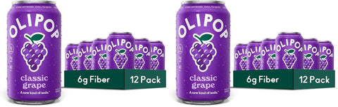 OLIPOP Prebiotic Soda Pop,Classic Grape,Pantry Pack Packed with Prebiotics,Fiber,and Botanicals,Gluten Free,Vegan,GMO Free,12oz,(Pack of 24)