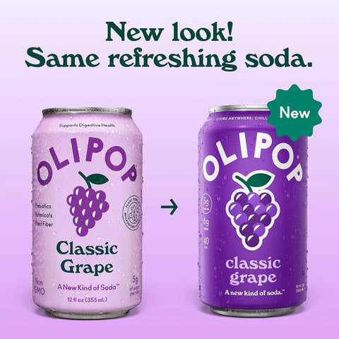 OLIPOP 6g Fiber Prebiotic Soda, Classic Grape, 12 fl oz, 12 Pack