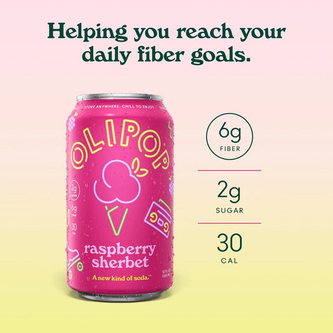 OLIPOP 6g Fiber Prebiotic Soda, Raspberry Sherbet, 12 fl oz, 12 Pack