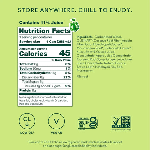 OLIPOP 6g Fiber Prebiotic Soda, Ginger Ale, 12 fl oz, 12 Pack