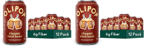 OLIPOP Prebiotic Soda Pop, Classic Root Beer, Pantry Pack Packed with Prebiotics, Fiber, and Botanicals, Gluten Free, Vegan, GMO Free, 12oz, (Pack of 24)