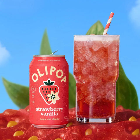 OLIPOP 6g Fiber Prebiotic Soda, Strawberry Vanilla, 12 fl oz, 12 Pack