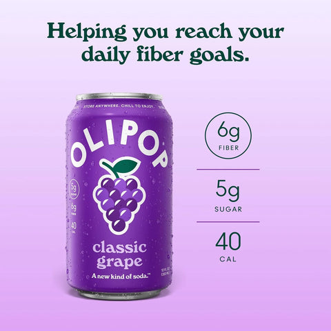 OLIPOP 6g Fiber Prebiotic Soda, Classic Grape, 12 fl oz, 12 Pack