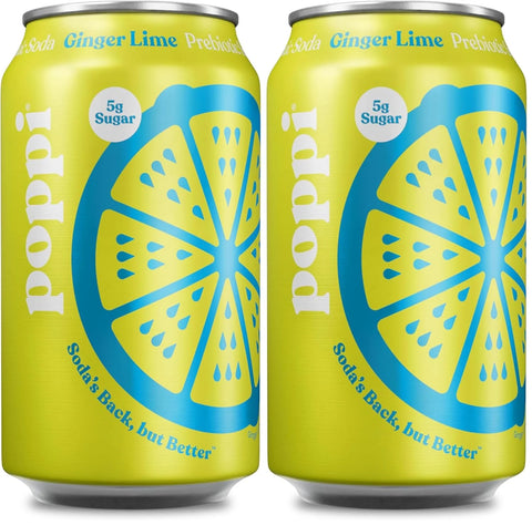 Poppi Ginger Lime Prebiotic Soda, 12 Fl Oz Can (Pack of 2)