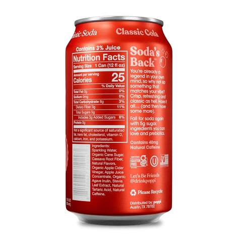 Poppi Prebiotic Soda, Classic Cola, 12 Fl Oz (Pack of 1)