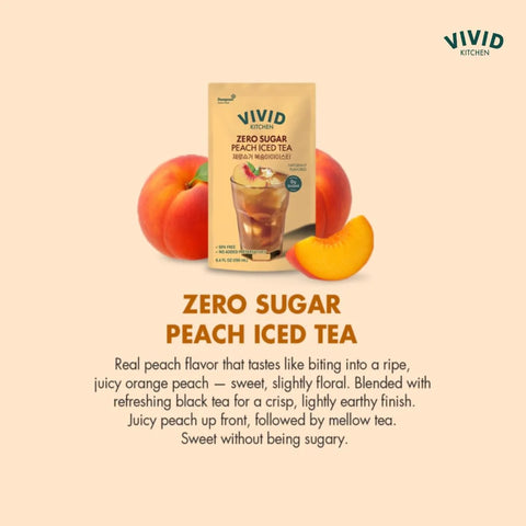 VIVID KITCHEN Peach Iced Tea Pouch Drinks – Zero Sugar, Zero Calories | Korean Convenience Store Drink | No Artificial Preservatives or Corn Syrup | 6.4 fl oz (10 Pouches) (10 Pouch, Peach Iced Tea)