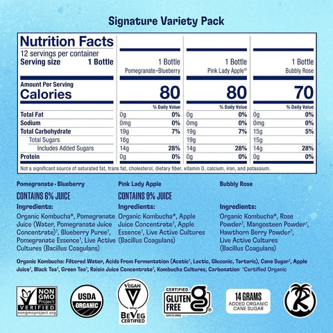 Health-Ade Signature Variety Pack Kombucha Tea, Organic Drink with Living Probiotics, Detoxifying Acids, Supports Gut Health, Non-GMO, Vegan, Gluten Free, 12 Pack (16 Fl Oz Bottles)