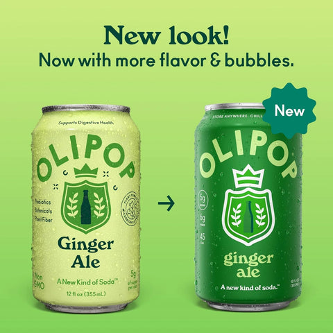 OLIPOP 6g Fiber Prebiotic Soda, Ginger Ale, 12 fl oz, 12 Pack