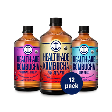 Health-Ade Signature Variety Pack Kombucha Tea, Organic Drink with Living Probiotics, Detoxifying Acids, Supports Gut Health, Non-GMO, Vegan, Gluten Free, 12 Pack (16 Fl Oz Bottles)