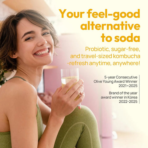 TEAZEN Citron Kombucha Tea, Hydration Drink Mix, Sugar Free, Live Probiotics & Prebiotics, 10 Sticks, 1.76oz