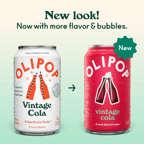 OLIPOP 6g Fiber Prebiotic Soda, Vintage Cola, 12 fl oz, 12 Pack