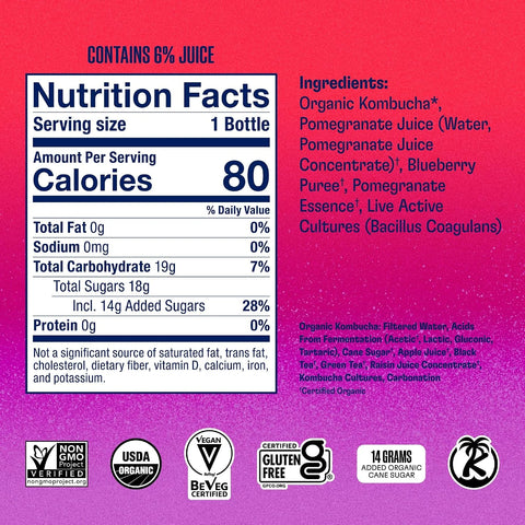 Health-Ade Kombucha Tea Organic Drink, Fermented Tea with Living Probiotics, Detoxifying Acids, Supports Gut Health, Non-GMO, Vegan, Gluten Free, 12 Pack (16 Fl Oz Bottles), Pomegranate Blueberry