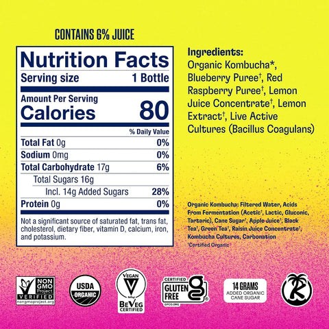 Health-Ade Kombucha Tea Organic Drink, Fermented Tea with Living Probiotics, Detoxifying Acids, Supports Gut Health, Non-GMO, Vegan, Gluten Free, 12 Pack (16 Fl Oz Bottles), Berry Lemonade
