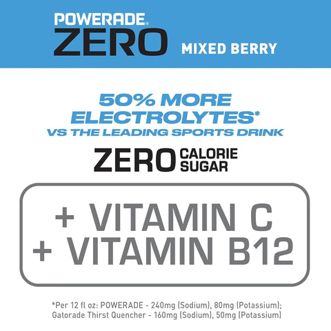 POWERADE Electrolyte Enhanced Zero Sugar Mixed Berry Sports Drink, 12 Ounce (Pack of 8)