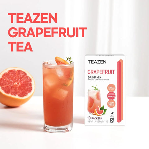 TEAZEN Grapefruit Tea Powder, Sugar Free, Hibiscus and Green Tea, Powdered Mix Beverage from Korea, On-the-Go 10 Packets, 1.76oz