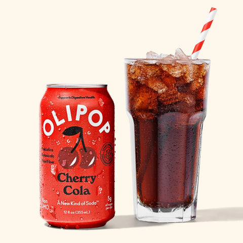 OLIPOP Prebiotic Soda Pop,Cherry Cola,Pantry Pack Packed with Prebiotics,Fiber,and Botanicals,Gluten Free,Vegan,GMO Free,12oz,(Pack of 24)